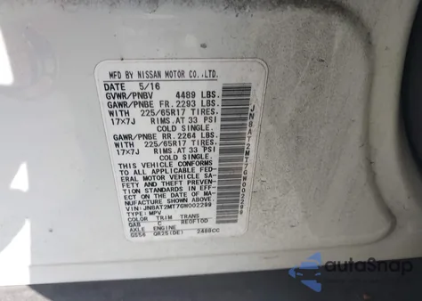 2016 Nissan Rogue Sv из США, поврежденный, VIN JN8AT2MT7GW002299